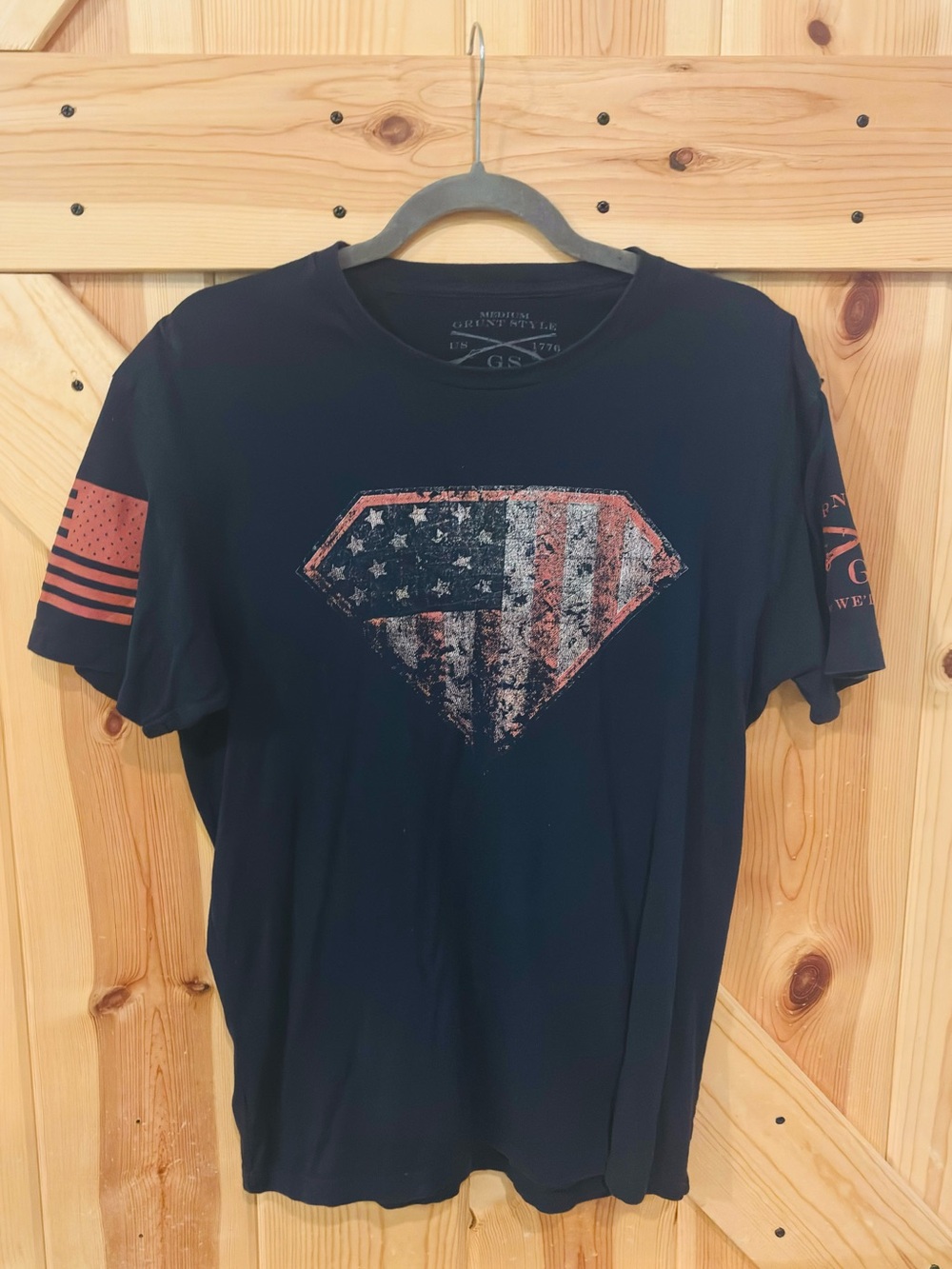 Grunt Style Black Tee with Distressed American Emblem